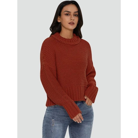 Women's Crewneck Chunky Knit Batwing Long Sleeve Loose Pullover Sweaters Tops - Picture 4 of 6